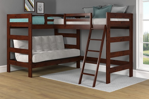 Tucker Chocolate L Shaped Futon Bunk Bed