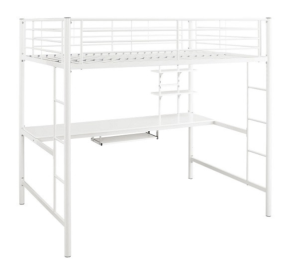 Nova White Metal Loft Bed with Desk