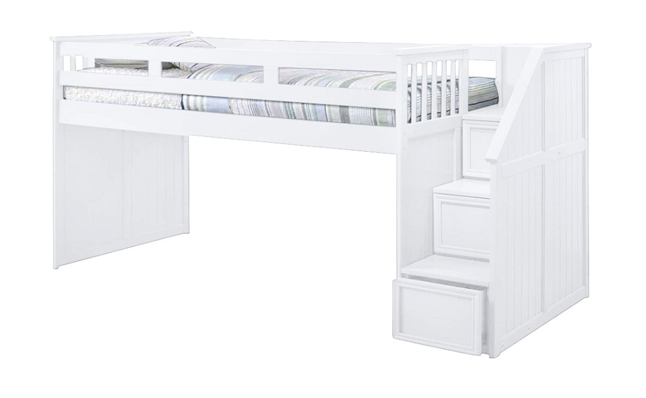 white bunk bed with stairs