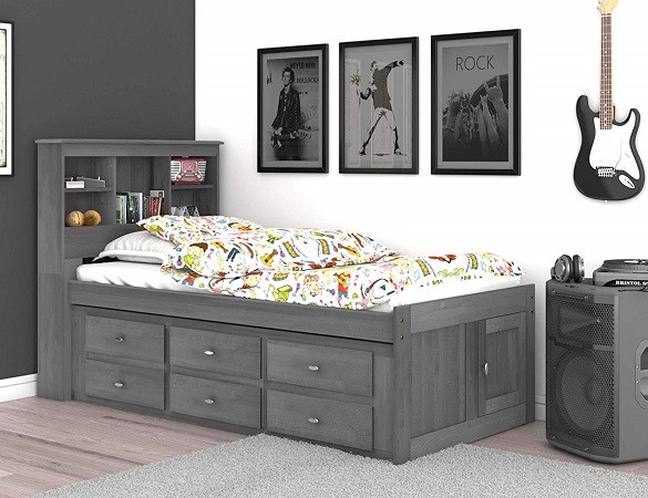 Mercer Chimney Gray Bookcase Captains Bed