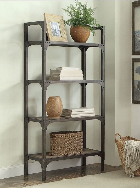 Karl Driftwood Metal and Wood Bookcase