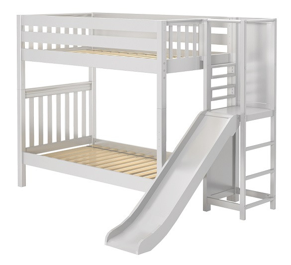 white bunk bed with slide