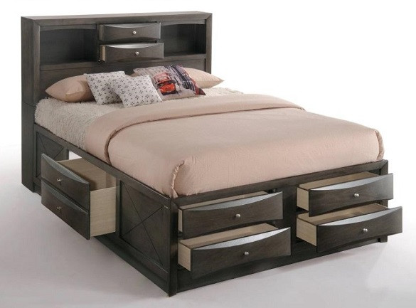 Manville Gray Bookcase Bed with Storage