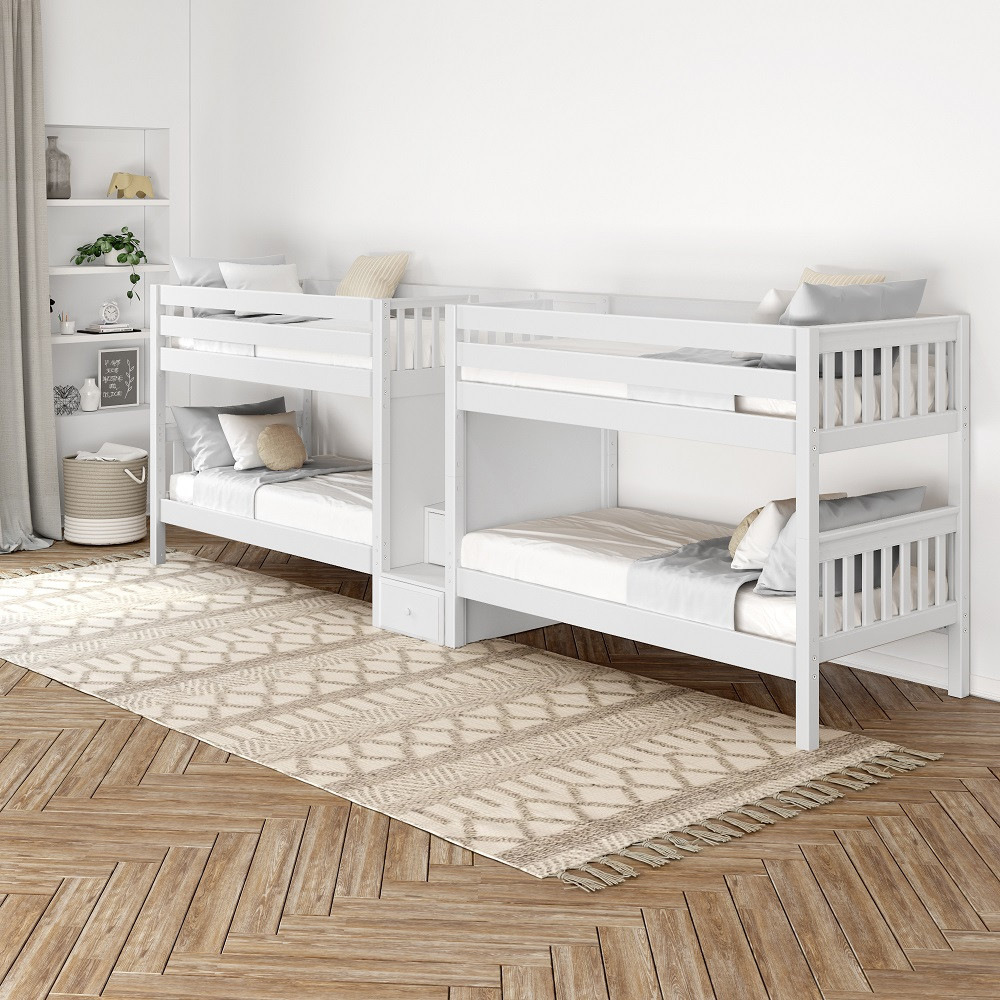 Melrose White Quadruple Bunk Bed with Stairs