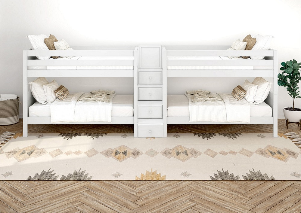 Melrose White Quadruple Bunk Bed with Stairs