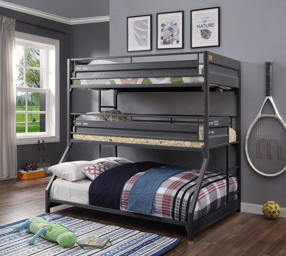 Shipping Container Gray Three Bunk Bed