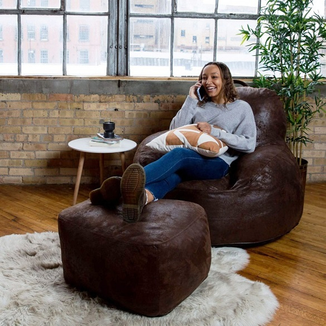 Big Joe Nestle Vegan Leather Bean Bag Chair