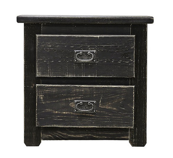 Raven Distressed Black 2 Drawer Nightstand