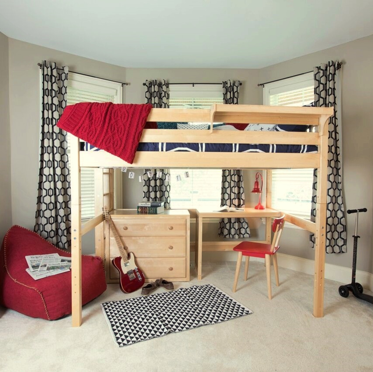 Kimball Natural Adult Loft Bed with Desk