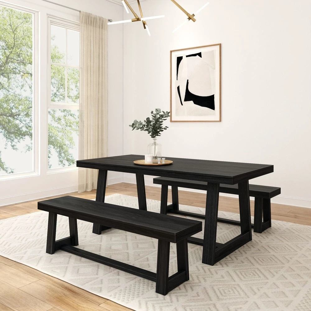 Riley Black Dining Room Table and Bench