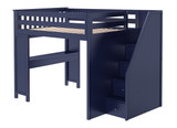 Braxton Blue Full Size Loft Bed with Desk Right Side Angled View Stairs on Right