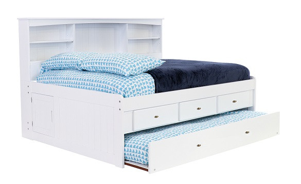 Addie White Big Bookcase Trundle Bed with Storage