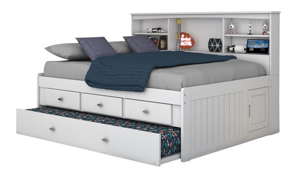 Addie White Big Bookcase Trundle Bed with Storage