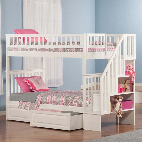 Natalie Marie White Kids Bunk Beds with Stairs