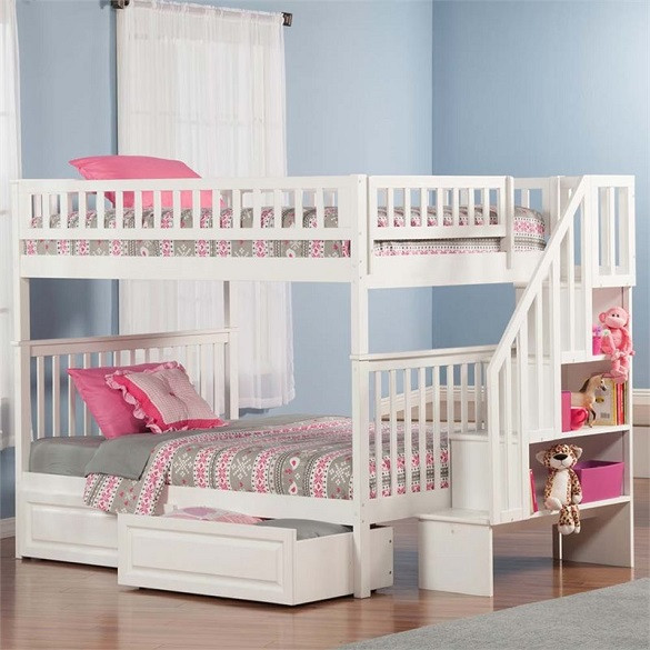 Natalie Marie White Kids Bunk Beds with Stairs
