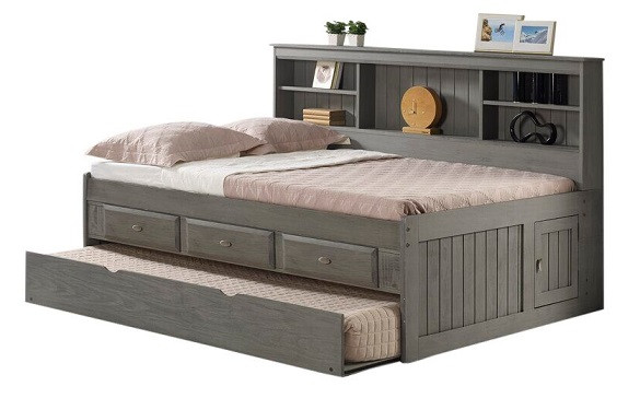 Hester Chimney Gray Big Bookcase Trundle Bed with Storage