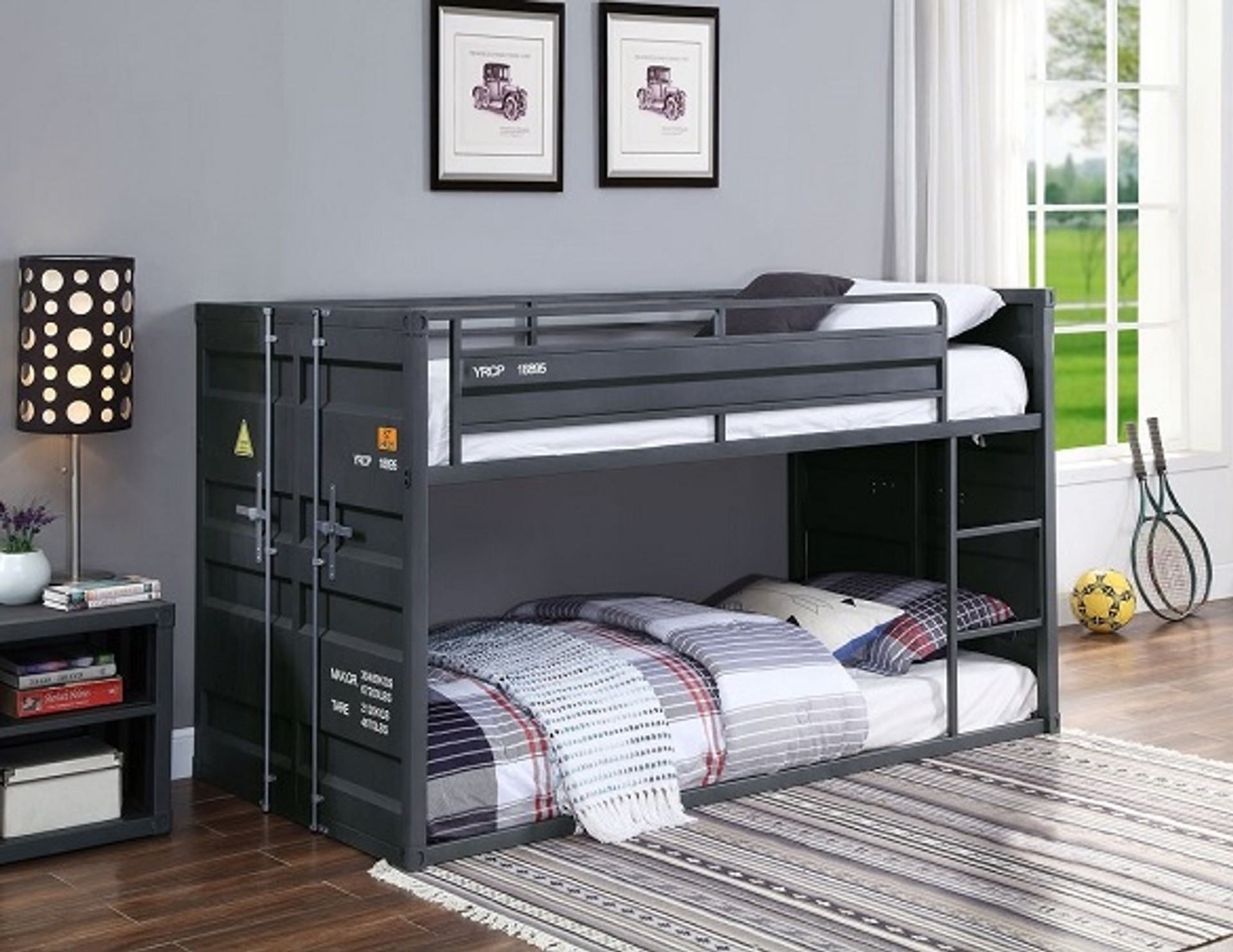 Shipping Container Gray Low Bunk Beds