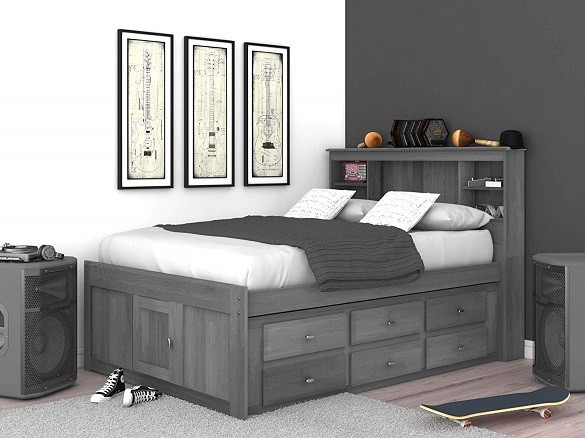 Mercer Chimney Gray Bookcase Captains Bed