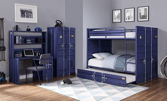 Shipping Container Blue Metal Bunk Beds