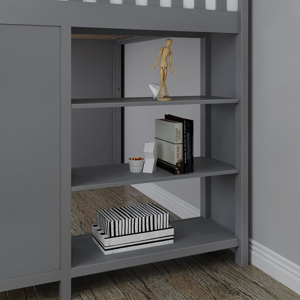 Almere Gray Full Size Loft Bed with Stairs