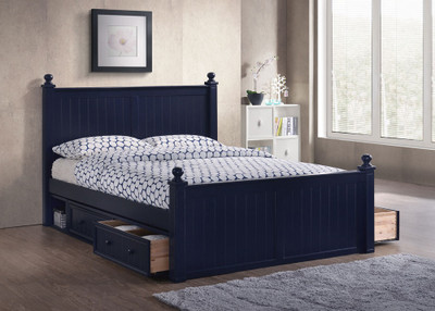 Annapolis Blue Queen Panel Bed shown with 2 Optional Sets of 2 Underbed Storage Drawers with Cubby Room