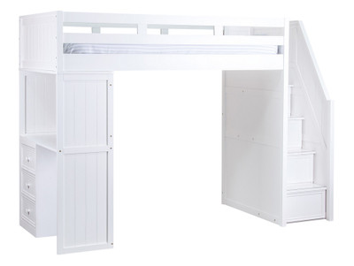 Post White Twin Loft Bed with Stairs and Desk