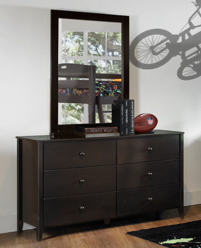 Sullivan Kids Dresser Chocolate Finish shown with Optional Mirror Room