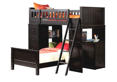 Delta Black Twin Loft Bed with Desk and Storage shown with Optional Twin Size Bottom Bed