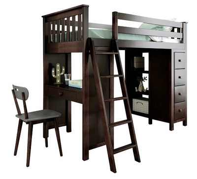 Silas Espresso Twin Loft Bed with Desk and Storage
