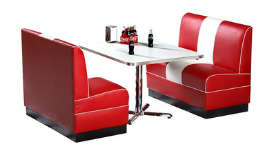 Classic 1950's Retro Diner Booth Set shown with Matte White Formica Top and Baron Red Booths