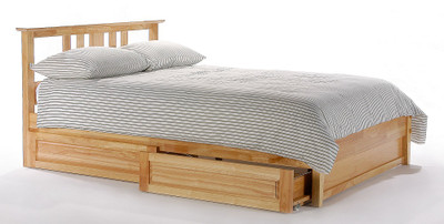 Bailey Natural Platform Bed Frame with Headboard shown with Privacy Panel and Optional Set of 2 Underbed Storage Drawers