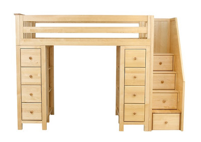 Kimmel Natural Twin Size Storage Loft Bed with Stairs