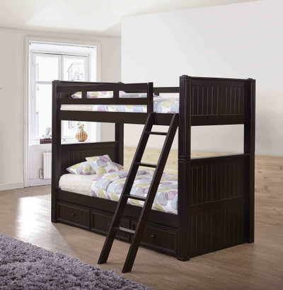 Foster Espresso Twin XL Bunk Beds shown with Optional XL Storage Trundle Room
