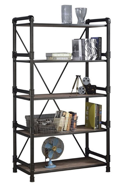 Atos 5 Shelf Pipe Metal and Wood Bookshelf