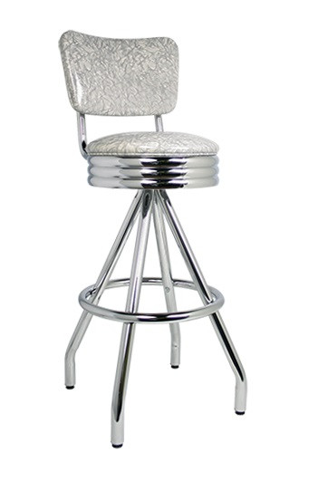 Leo Retro Swivel Bar Stool shown with Grey Cracked Ice Vinyl