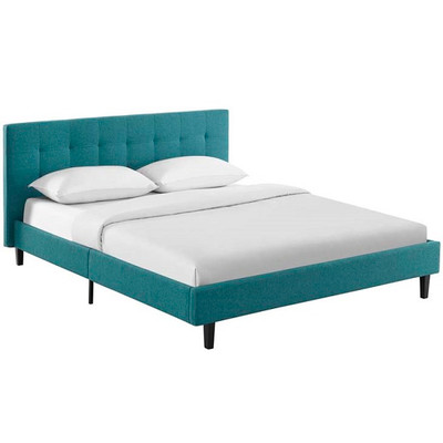 Paxton Grid Tufted Queen Size Platform Bed Teal
