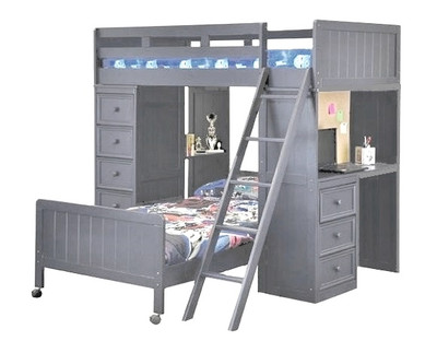 Moreno Grey Twin Loft Bed with Desk and Storage