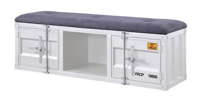 Shipping Container White Metal Bench angled