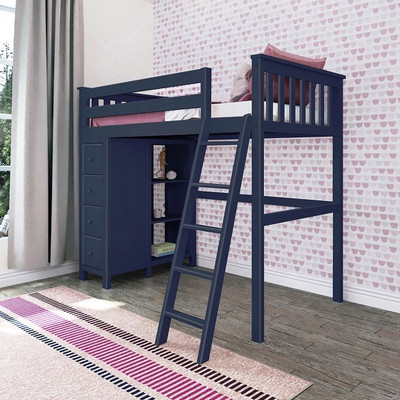 Braxton Blue Twin Loft Bed with Storage Room