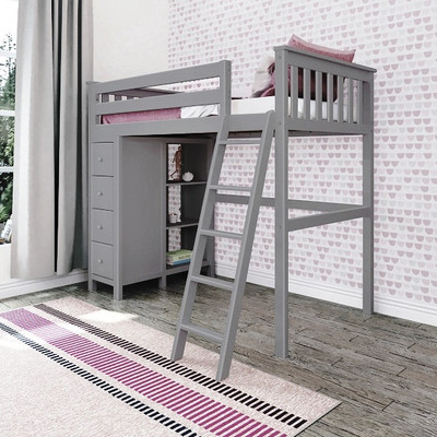 Rylan Gray Twin Loft Bed with Storage Room