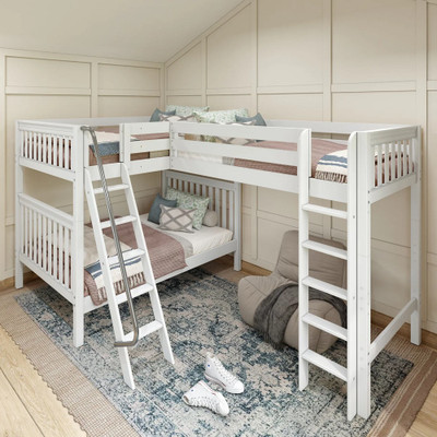 Annapurna White Sleeps 4 Full Size Loft Bunk Beds-Slatted Ends Room