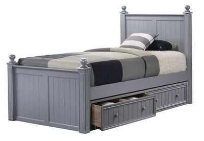 Moreno Grey Twin Size Bed shown with Optional Set of 2 Underbed Storage Drawers