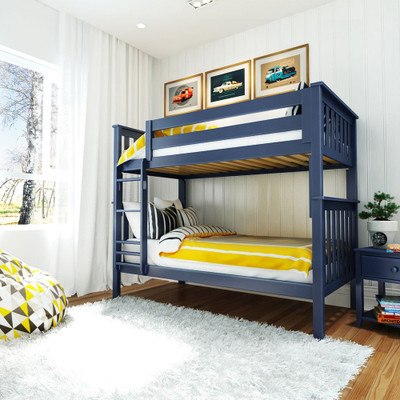 Braxton Blue Bunk Bed Twin over Twin Angled View Room