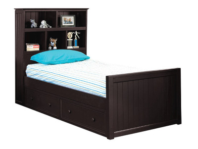 Foster Espresso Twin Bookcase Bed shown with Optional Set of 2 Underbed Storage Drawers