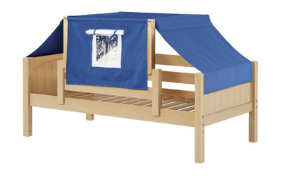 Devon's Natural Twin Size Toddler Daybed-Panel Ends-Blue/White Top Tent