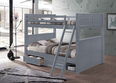 Moreno Grey Queen over Queen Bunk Bed shown with Optional Set of 2 XL Underbed Storage Drawers with Cubby