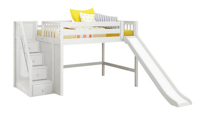 Mayor's White Slide Loft Bed with Stairs