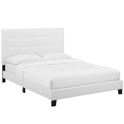 Cayden Grid Tufted Upholstered King Size Platform Bed shown in White