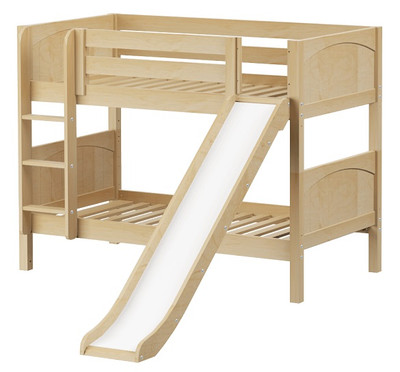 Most Fun Natural Twin Size Low Bunk Bed with Slide