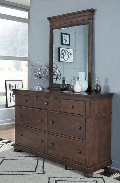 Finn Brown Cherry Double Dresser shown with Optional Mirror Room